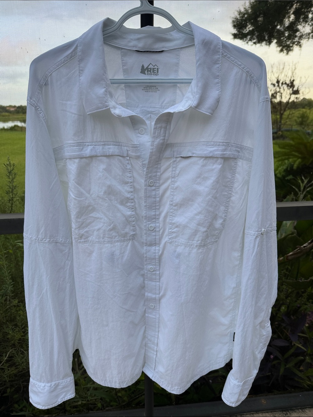 REI Co-op Men’s White Long-Sleeve Casual Button-Down Shirt